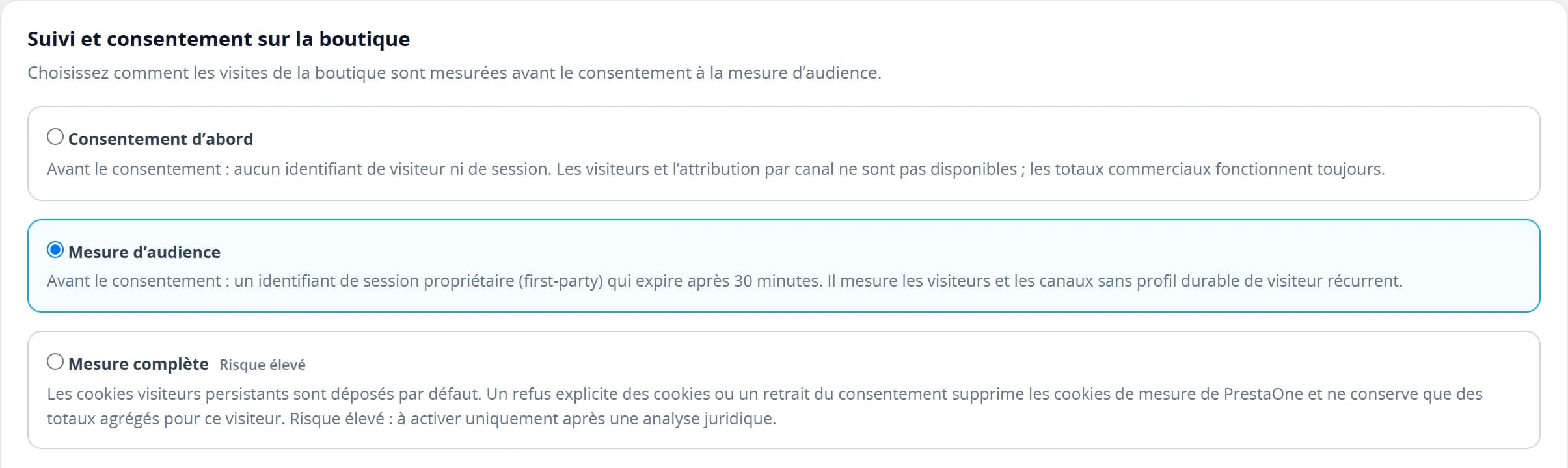Les trois modes de suivi de la boutique et leurs explications