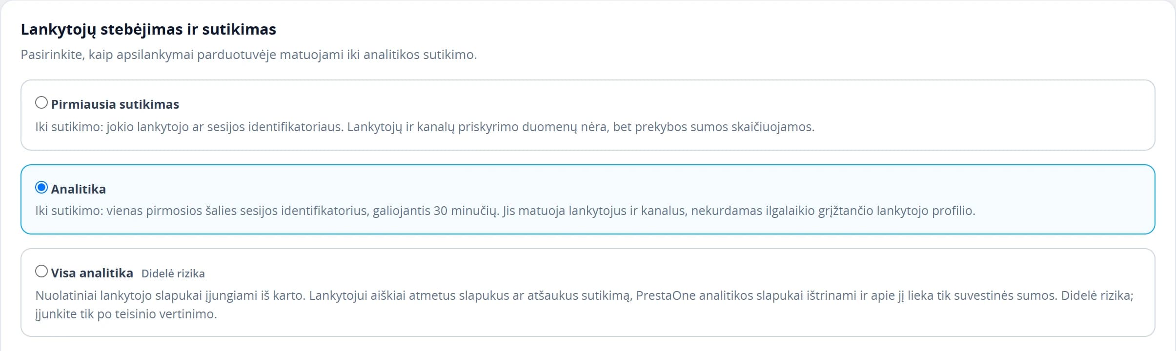 Trys parduotuvės sekimo režimai ir jų paaiškinimai